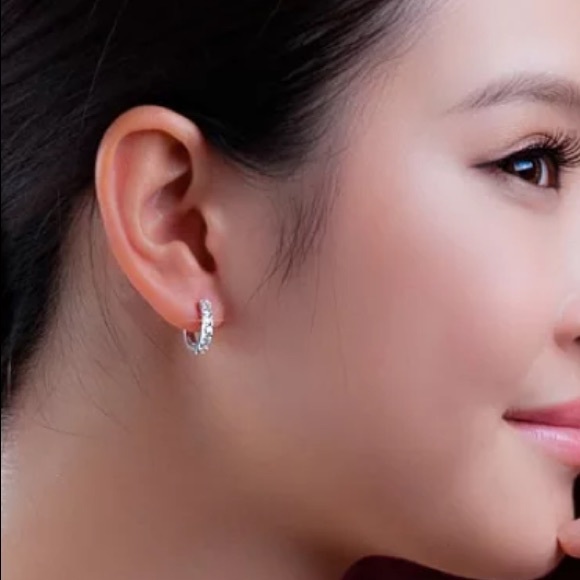 Sterling Silver Crystal huggie hoop earrings - Picture 4 of 7